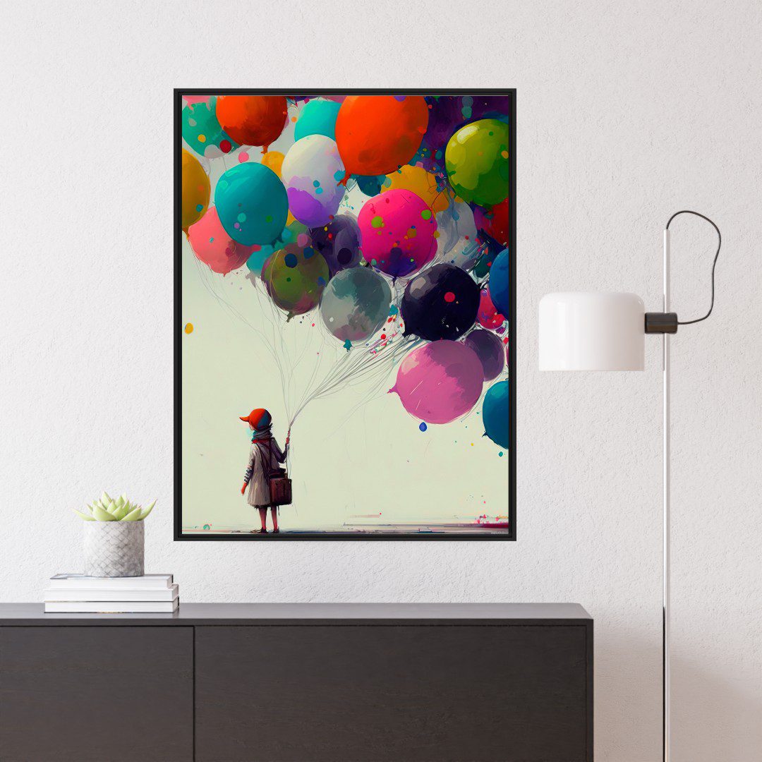 Quadro com Menina Segurando Balões