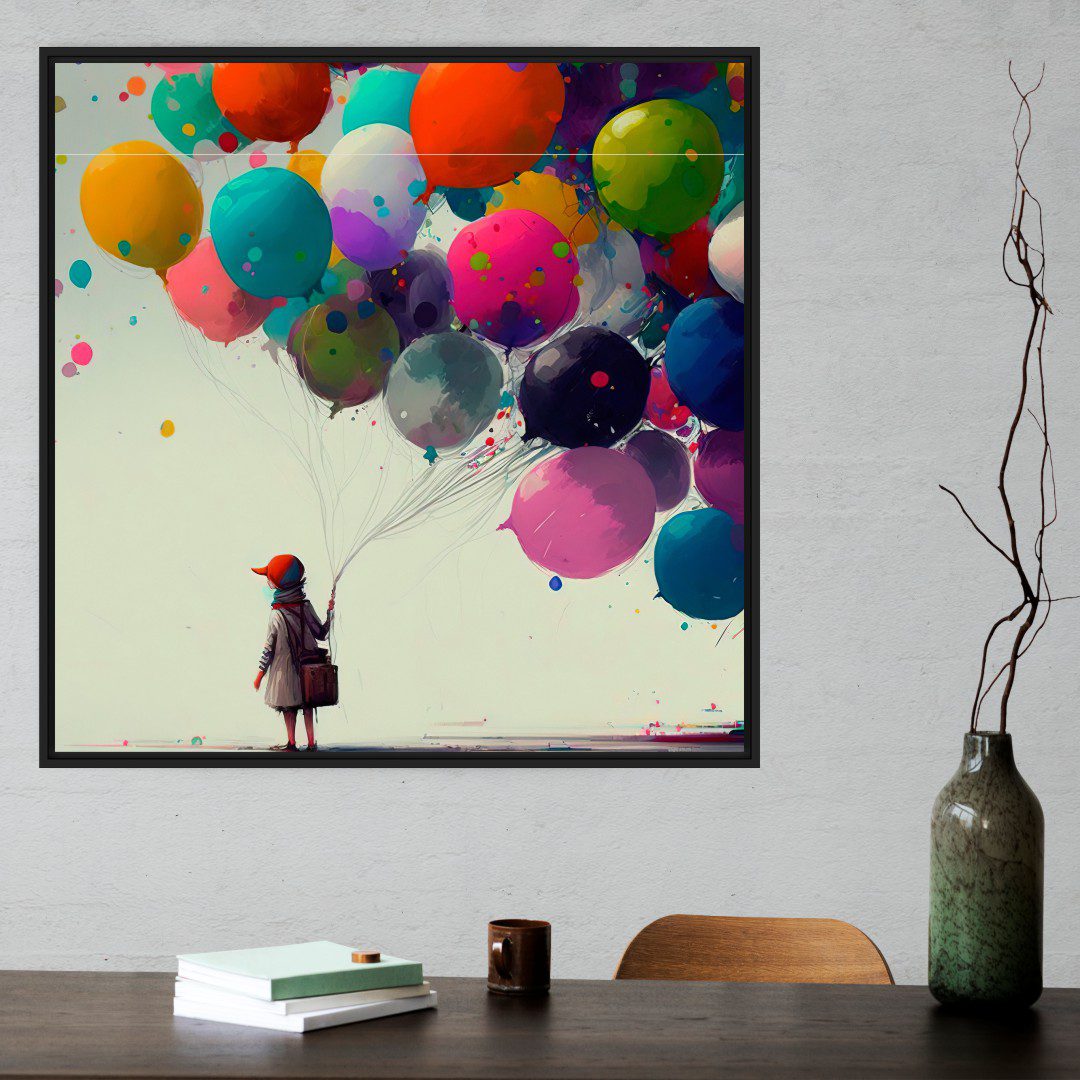 Quadro com Menina Segurando Balões