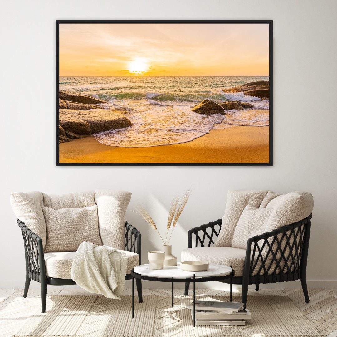 Quadro com Paisagem de Praia com Nascer do Sol