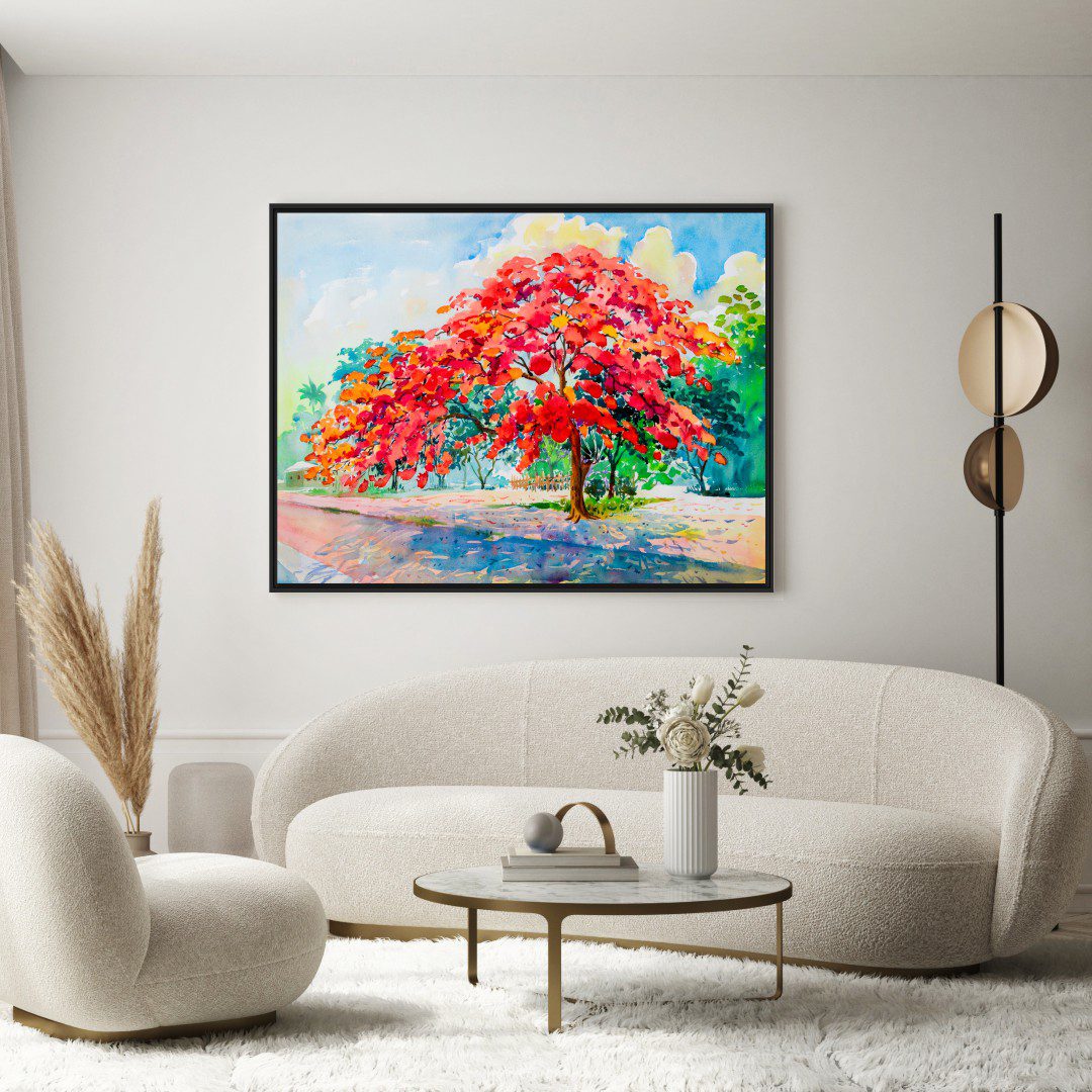 Quadro com com Ilustração de Paisagem em Aquarela