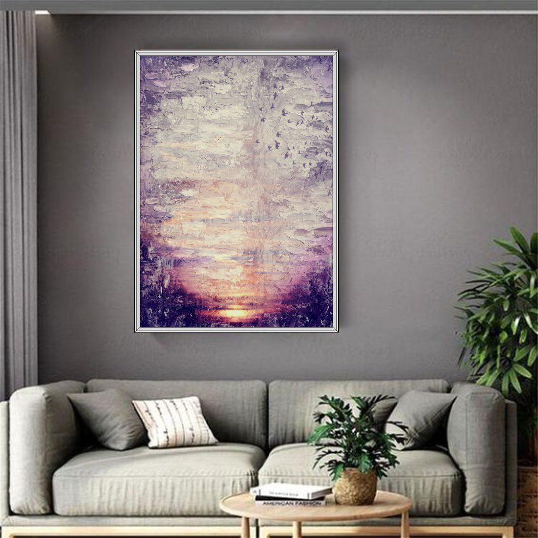 Quadro com Ilustração Abstrata de Pôr do Sol