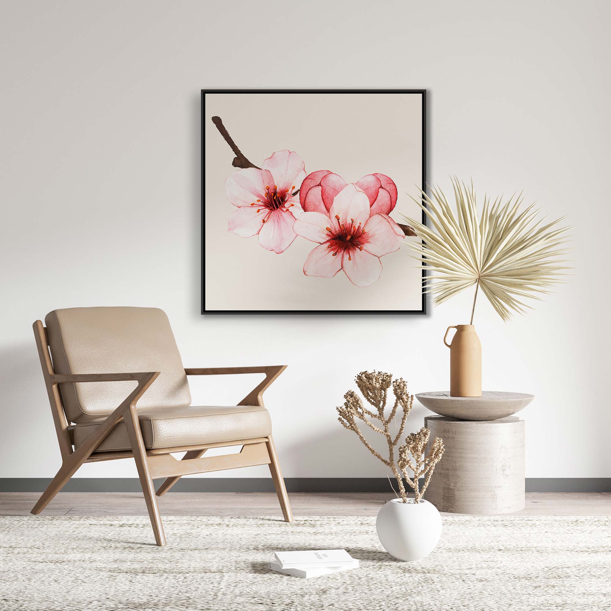 Quadro com Pintura de Flor de Cerejeira em Aquarela