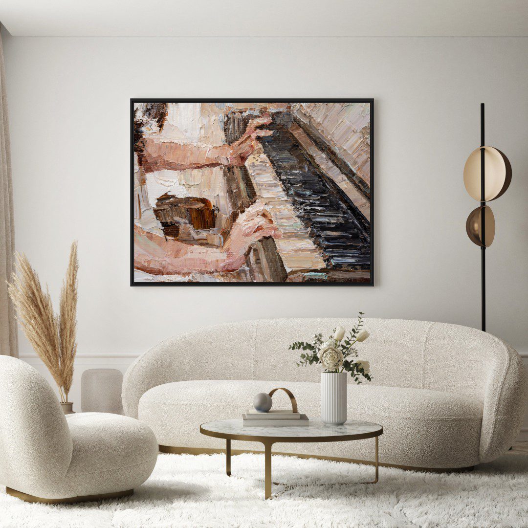 Quadro com Pintura de Menina Tocando Piano