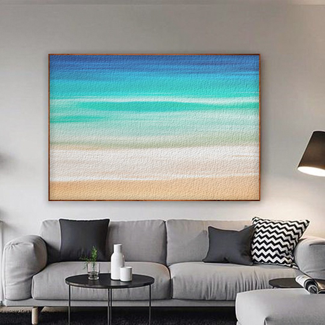 Quadro com Pintura de Praia e Mar Abstrato