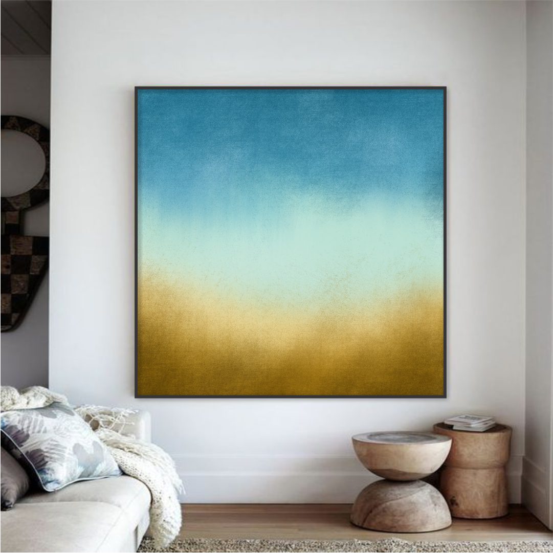 Quadro Abstrato com Tons de Azul e Amarelo