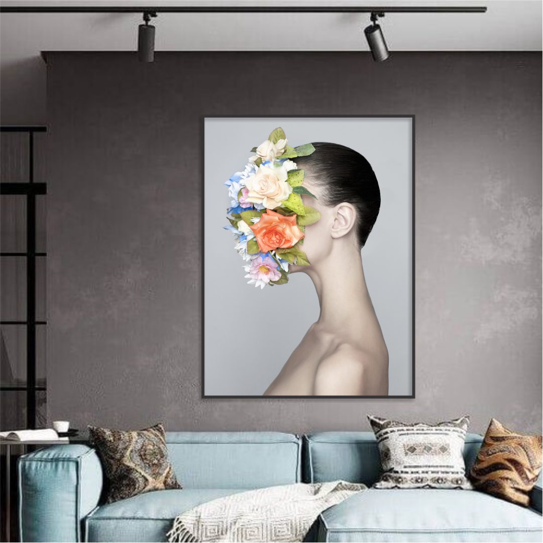 Quadro com Fotografia de Mulher com Flores no Rosto