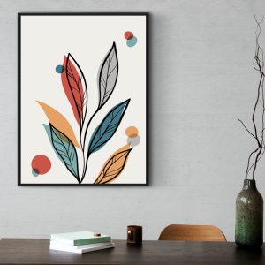 Quadro com Desenho Botânico com Folhas Coloridas