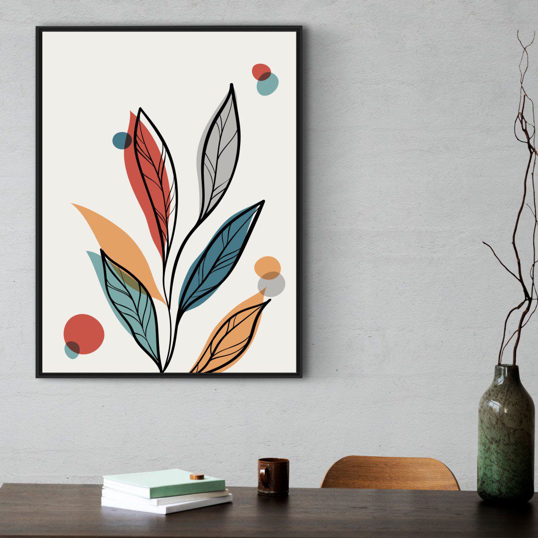 Quadro com Desenho Botânico com Folhas Coloridas