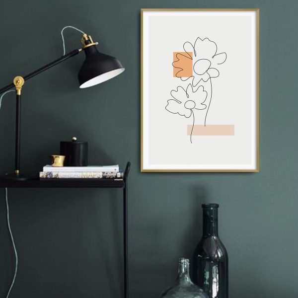 Quadro com Desenho de Flores em Linhas Finas
