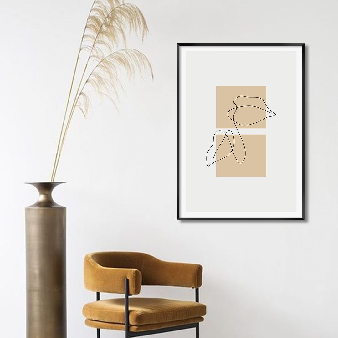 Quadro com Desenho de Flores em Linhas Finas