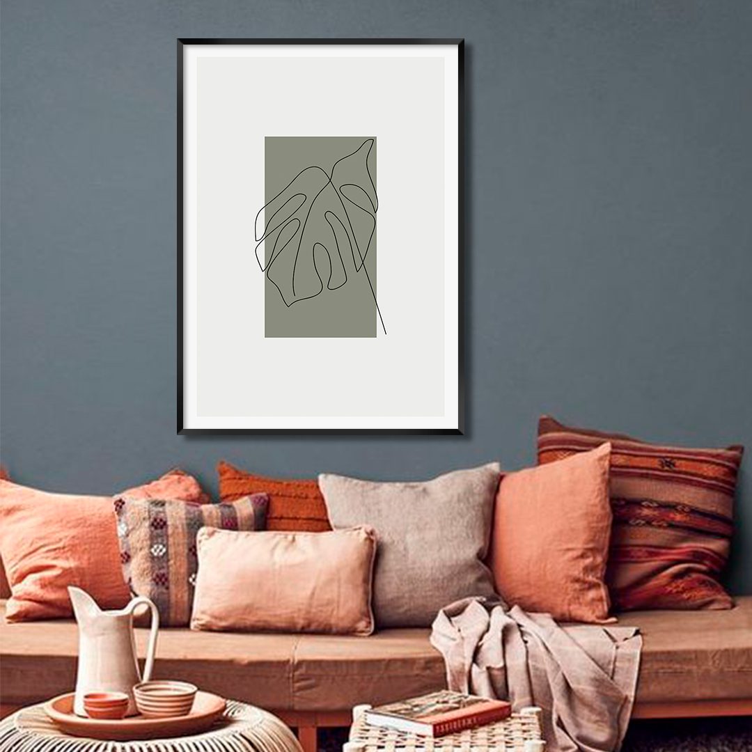 Quadro com Desenho de Folha em Linhas Finas