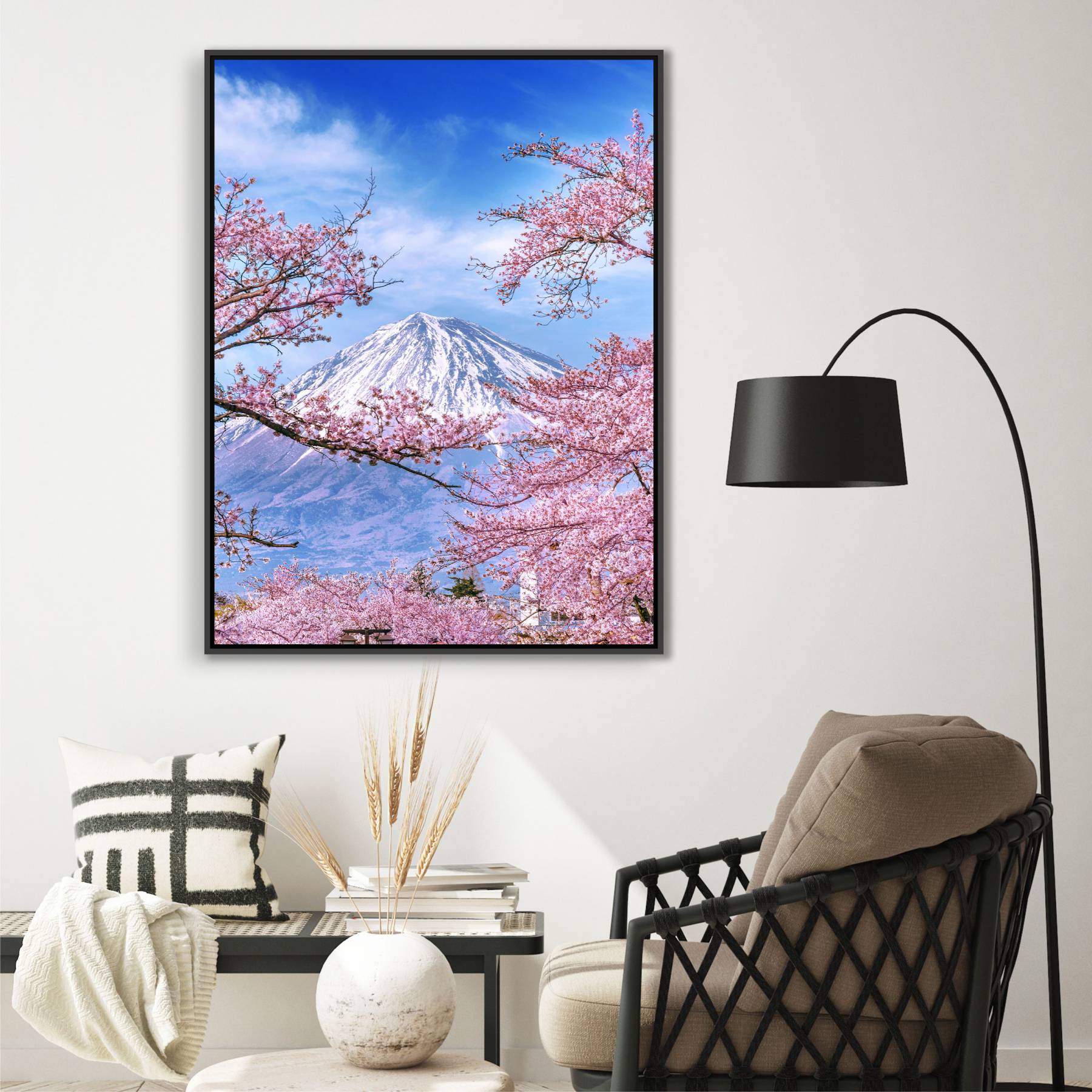 Quadro com Fotografia de Cerejeira Florida e Monte Fuji