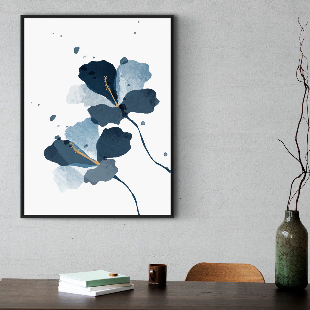Quadro Decorativo Floral Azul