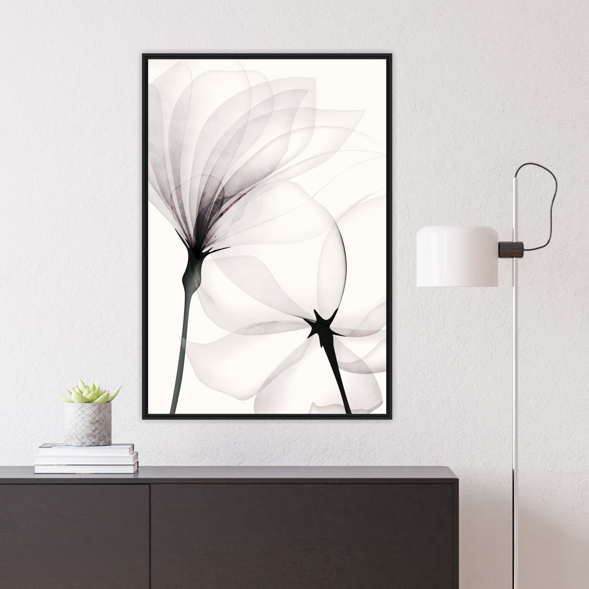 Quadro Decorativo Floral em Preto e Branco