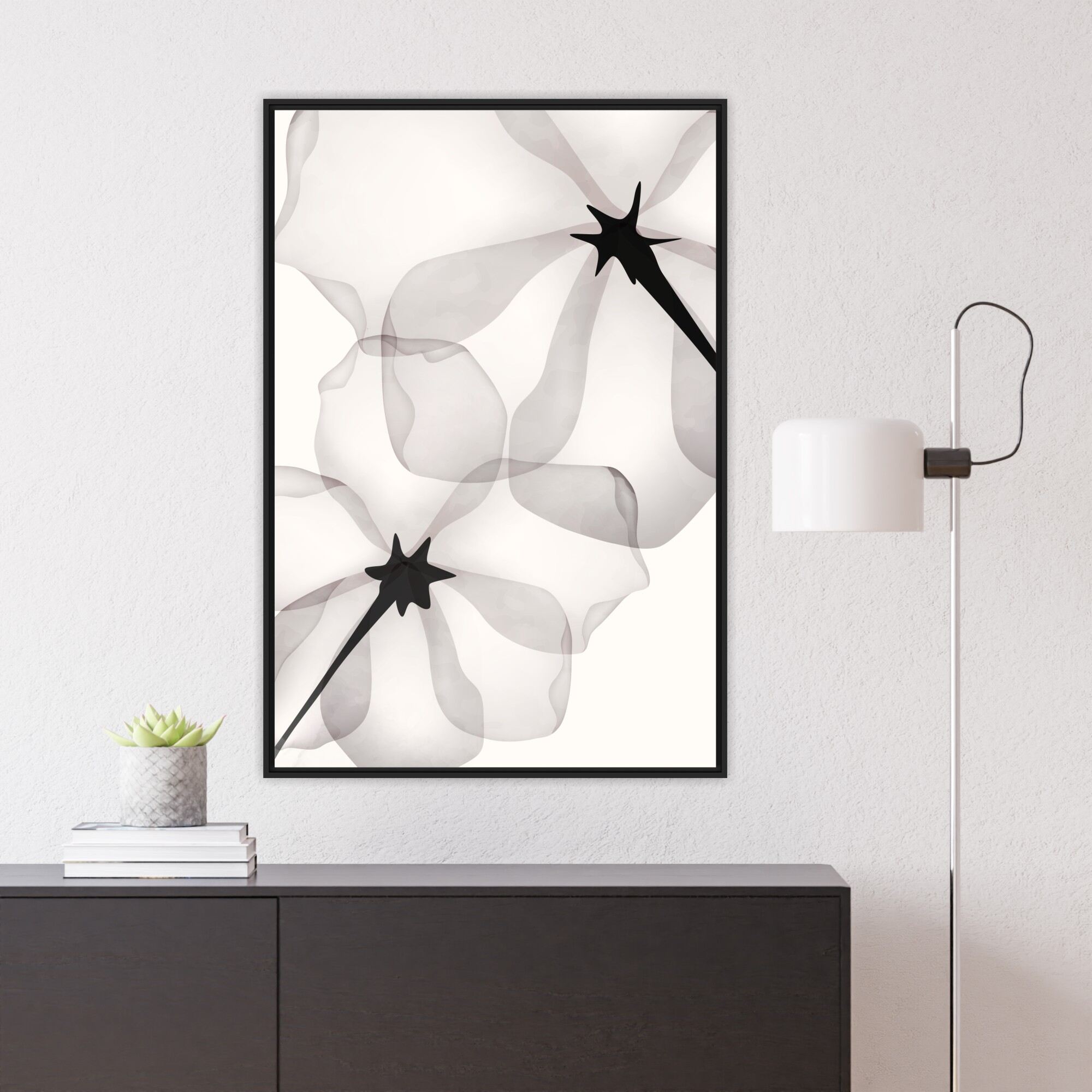 Quadro Decorativo Floral em Preto e Branco