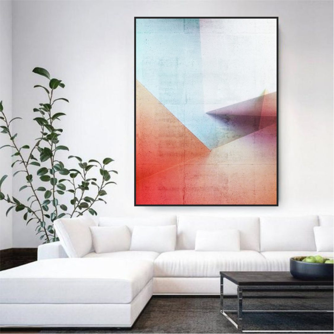 Quadro Decorativo Geométrico Azul e Alaranjado