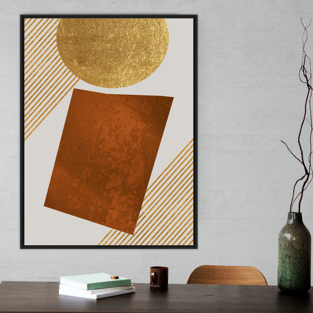 Quadro Decorativo Geométrico Bronze e Dourado