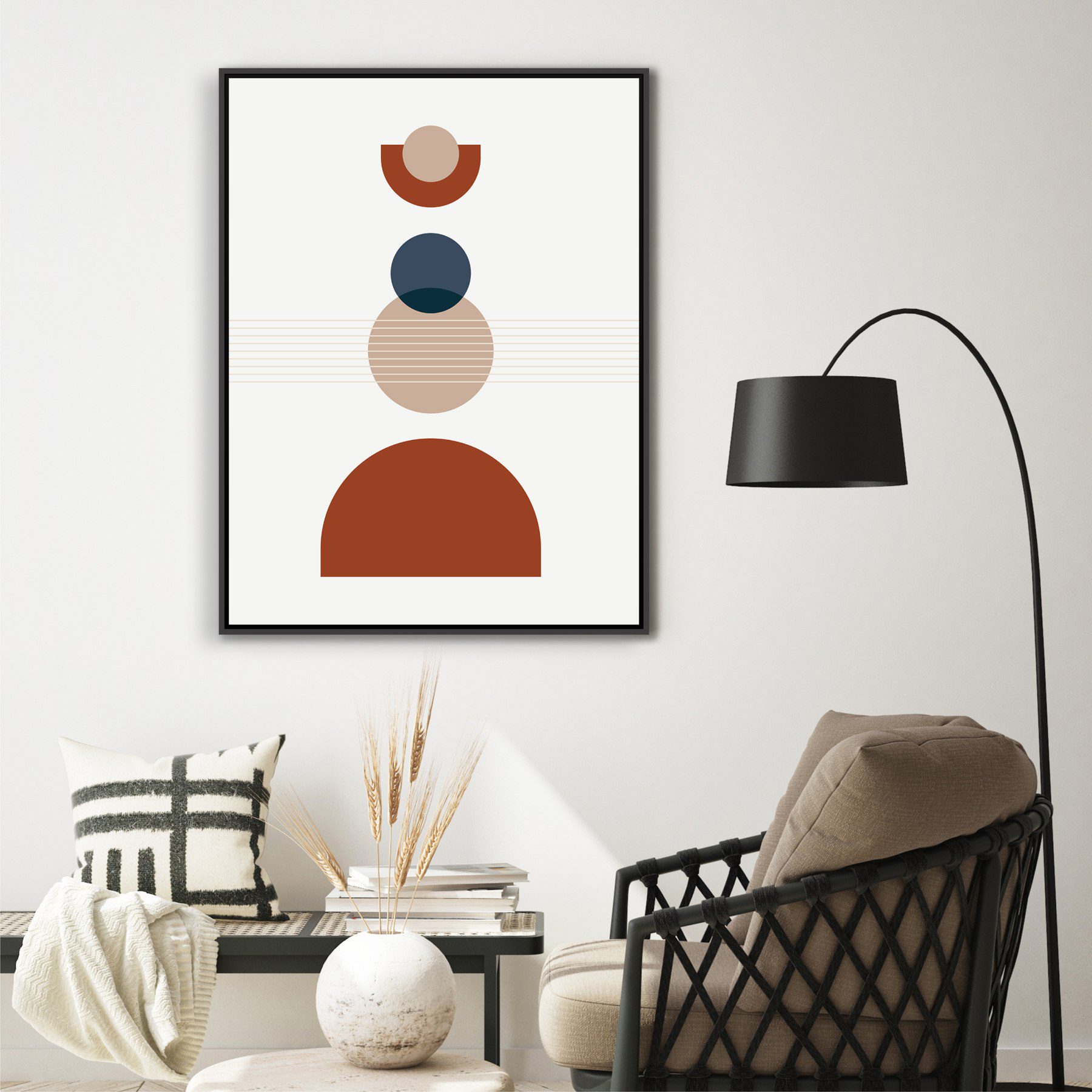 Quadro Decorativo Geométrico com Linhas e Círculos