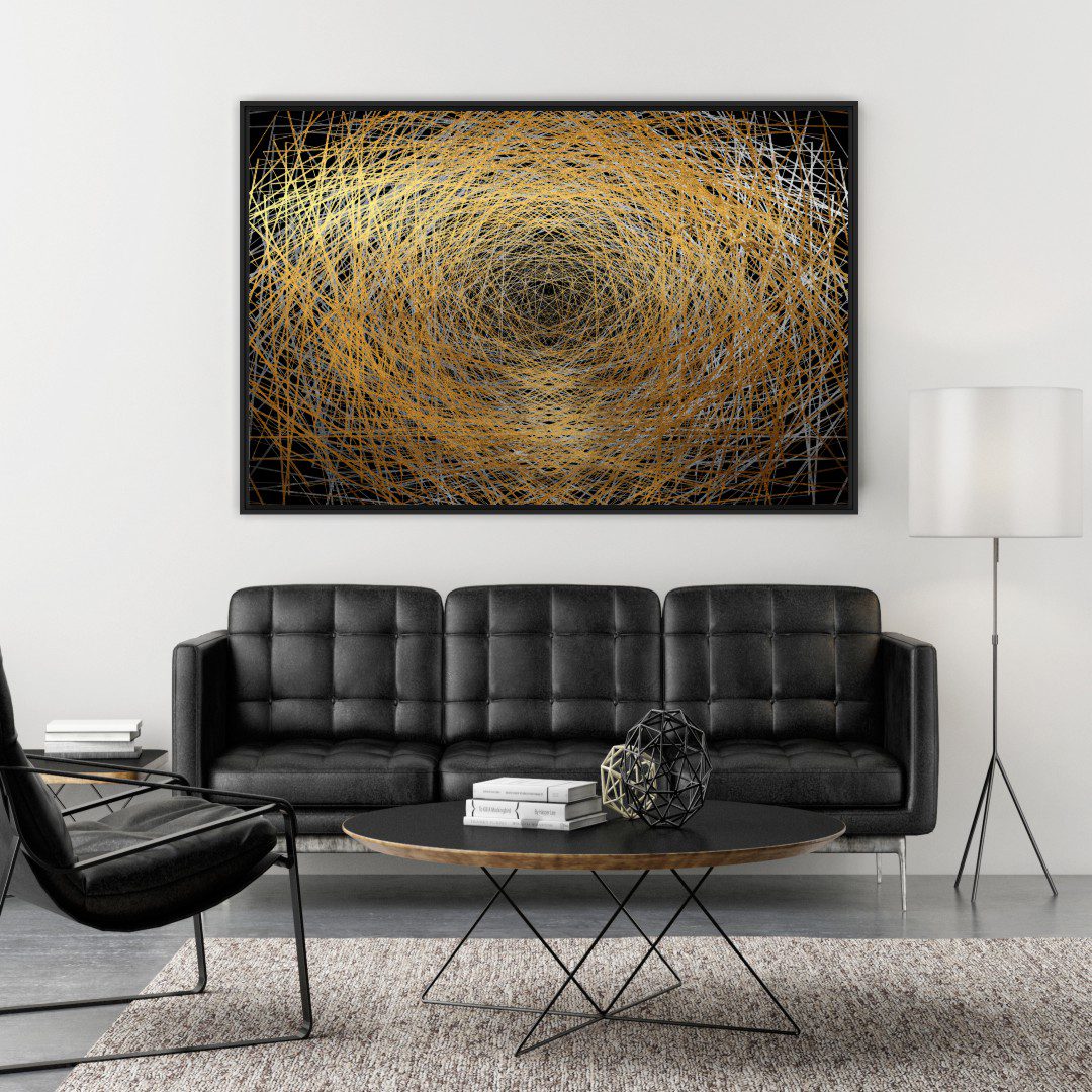 Quadro Decorativo Geométrico com Linhas na Cor Prata e Dourada