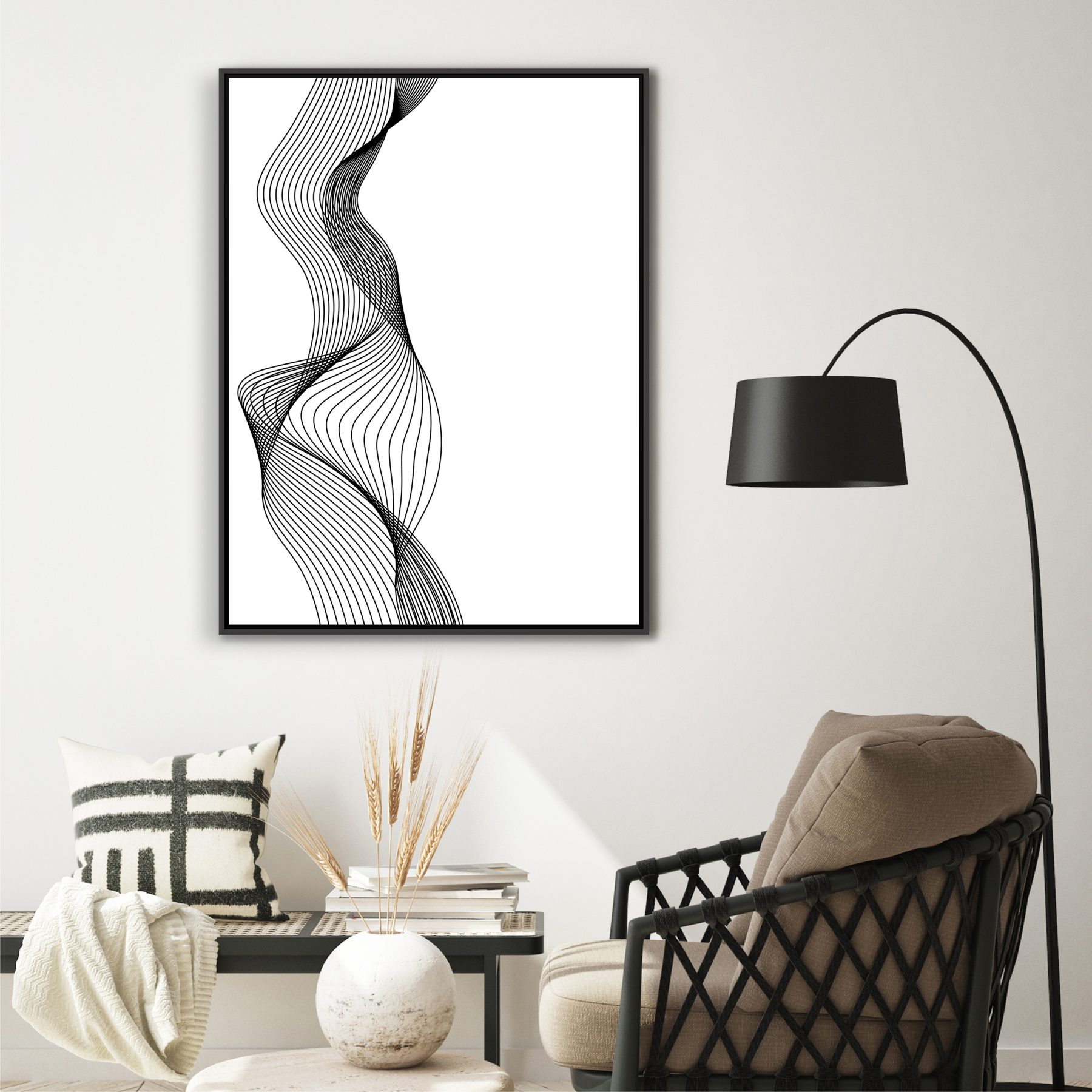 Quadro Decorativo Geométrico com Linhas Pretas