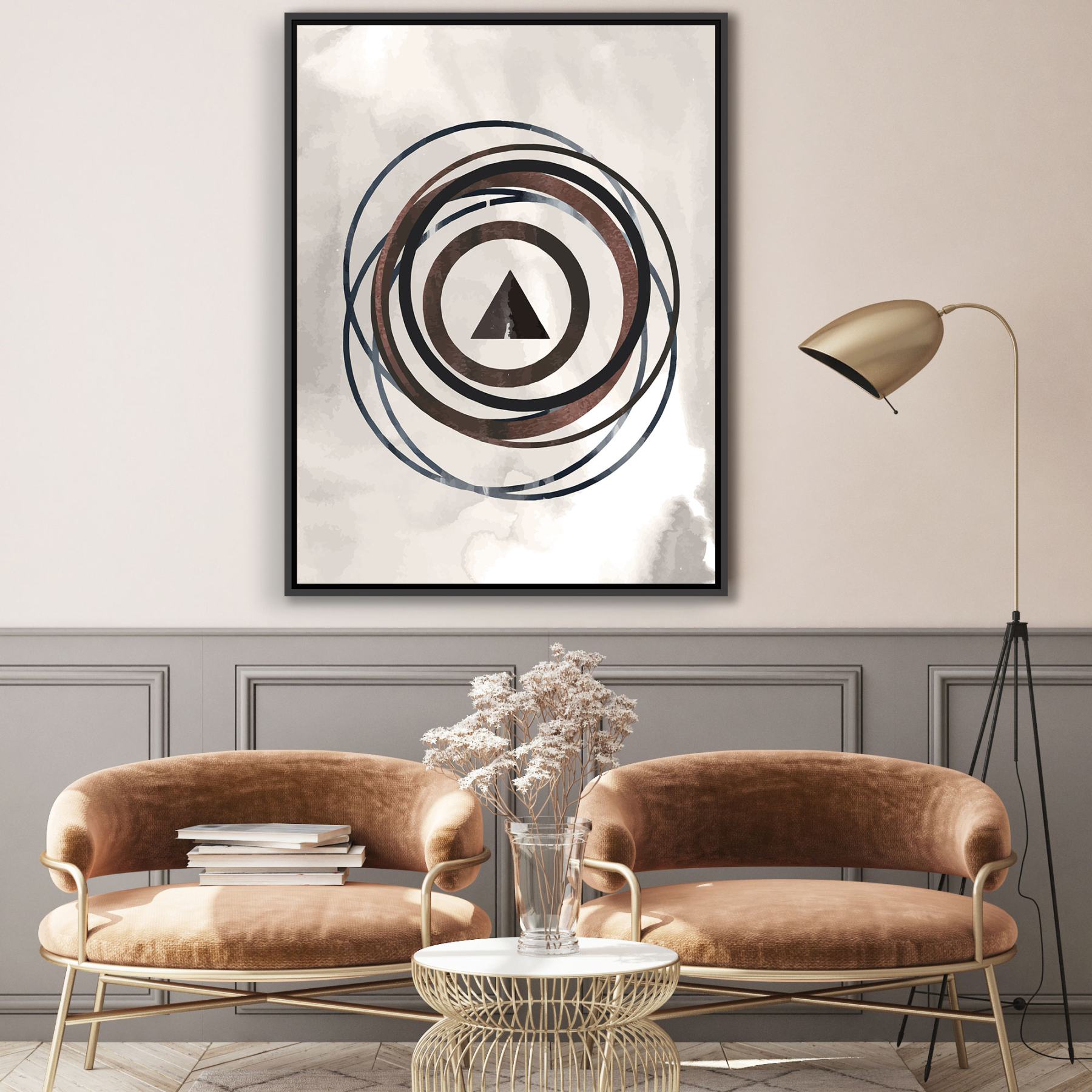 Quadro Decorativo Geométrico em Tons de Marrom e Cinza