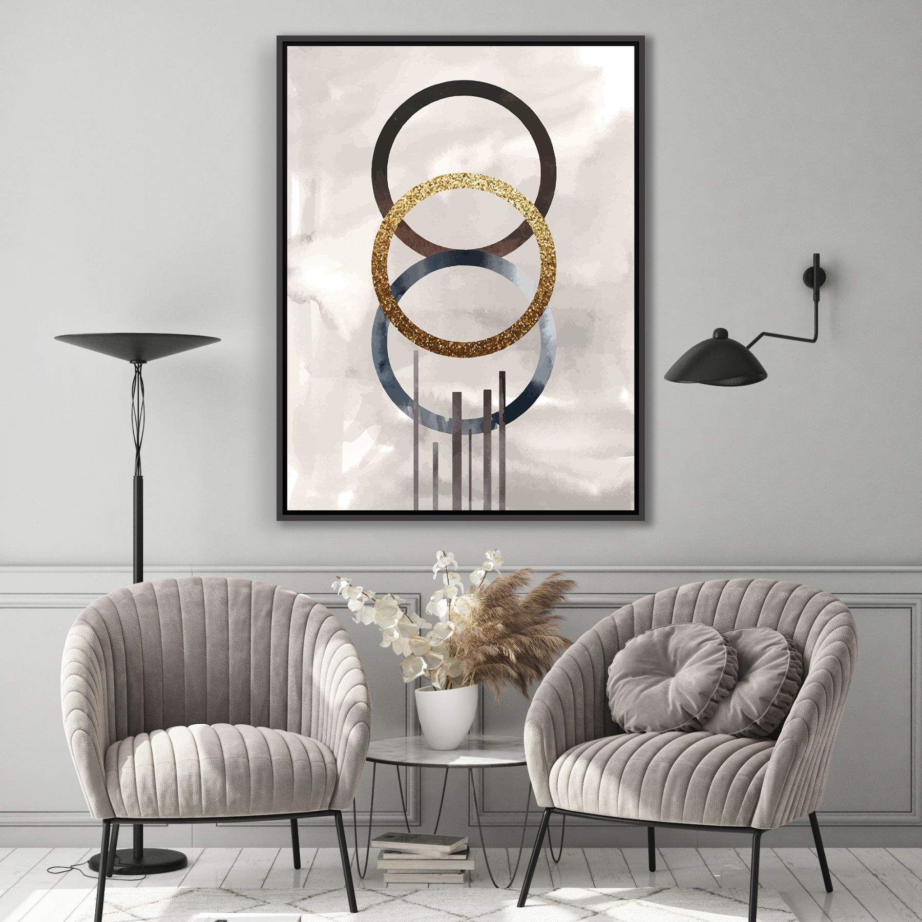 Quadro Decorativo Geométrico em Tons de Marrom e Dourado