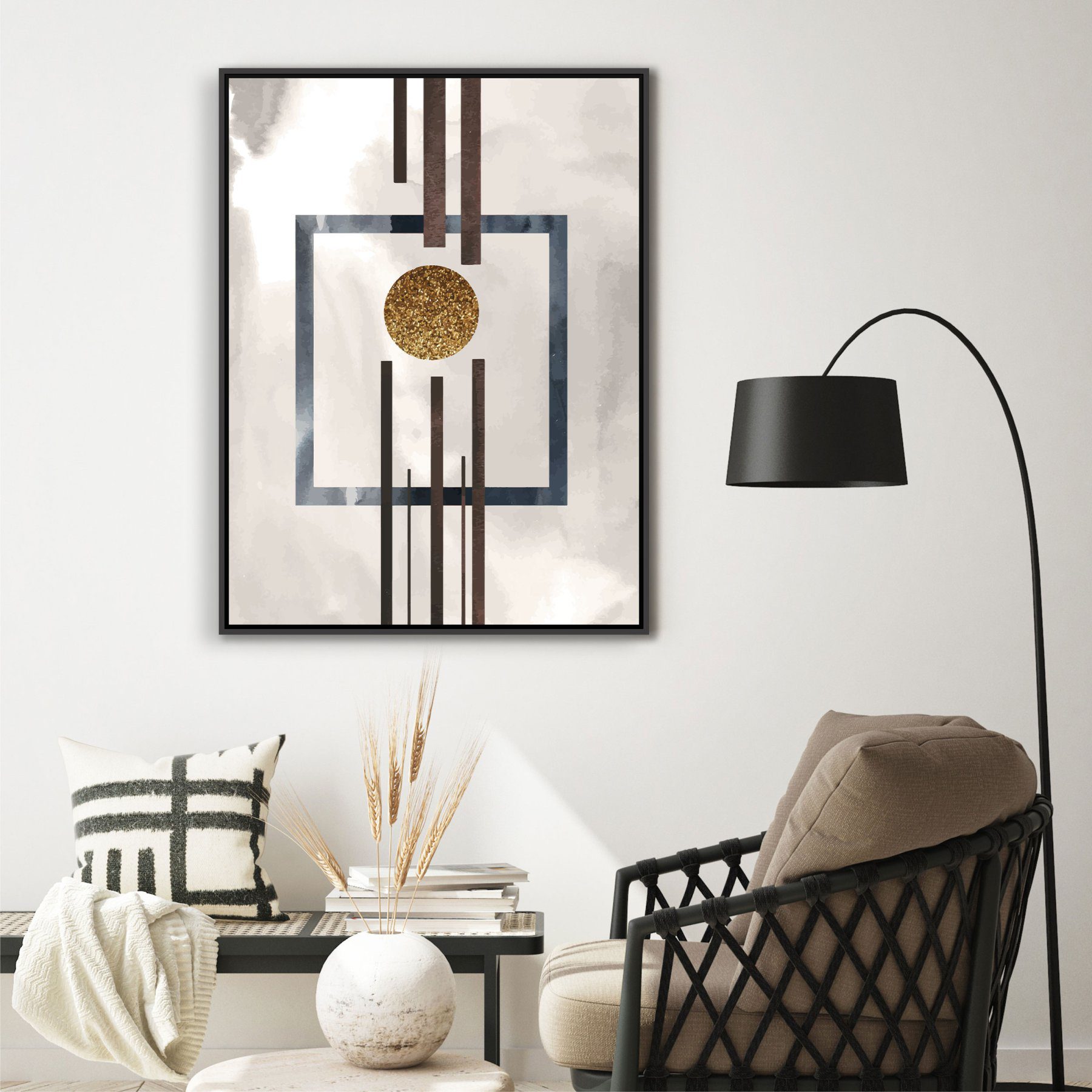 Quadro Decorativo Geométrico em Tons de Marrom e Dourado