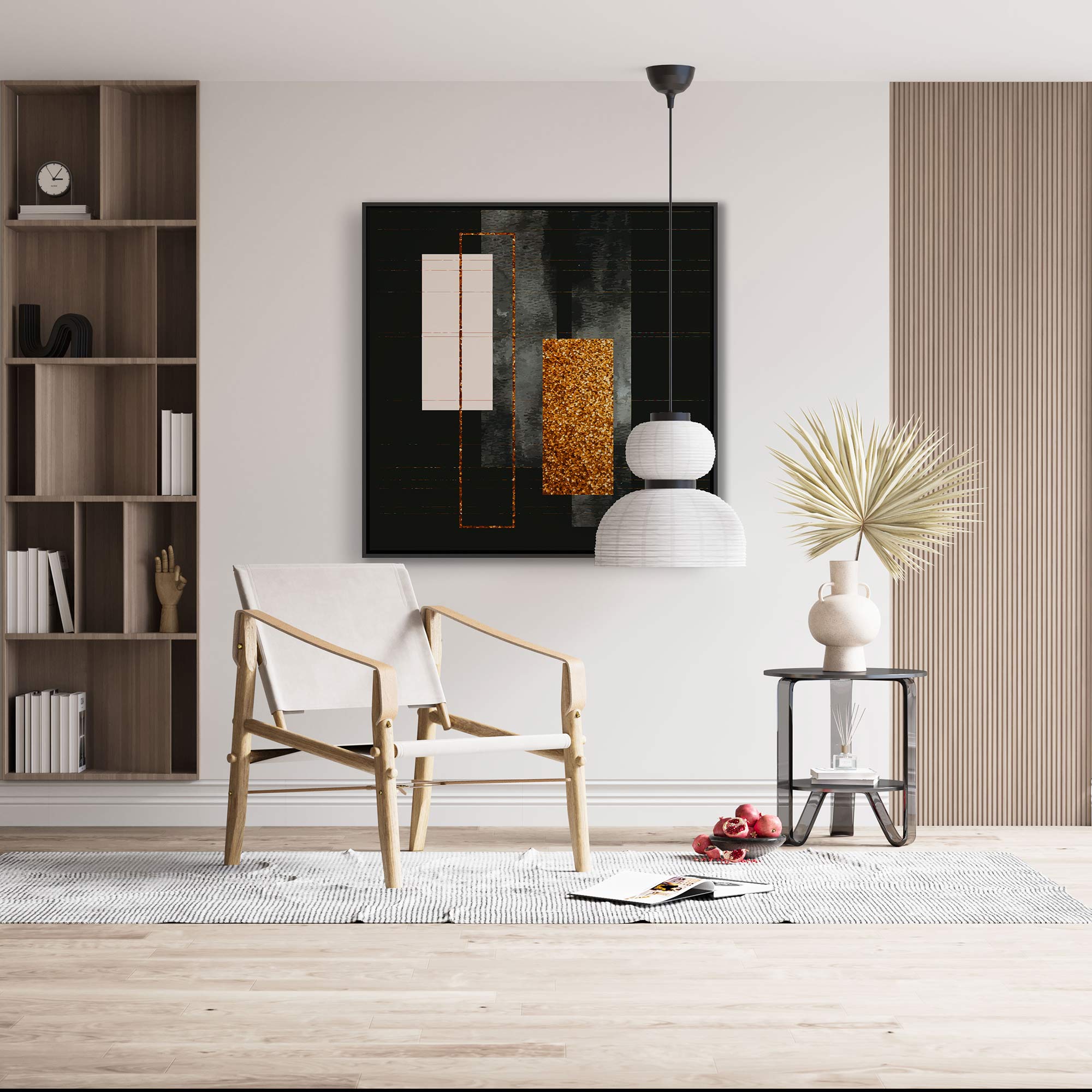 Quadro Decorativo Geométrico em Tons de Preto e Dourado