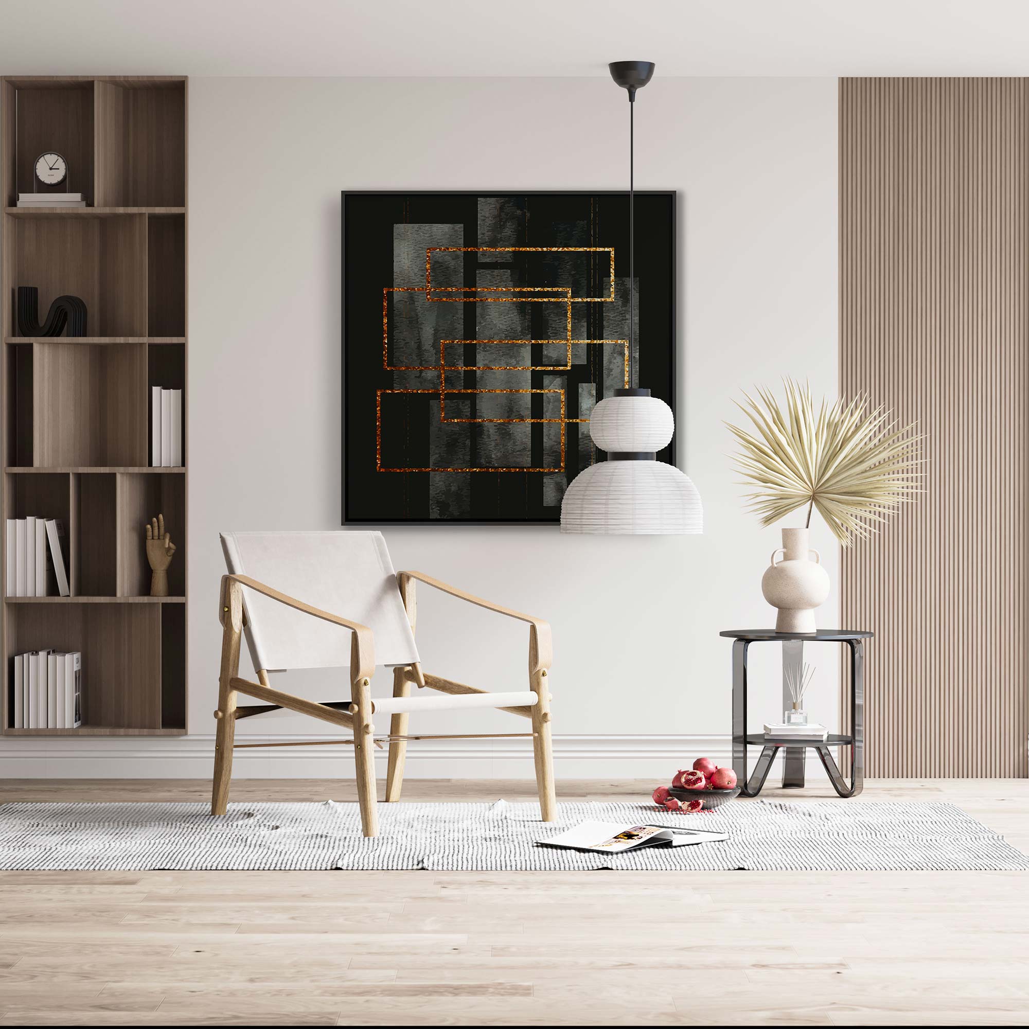 Quadro Decorativo Geométrico em Tons de Preto e Dourado