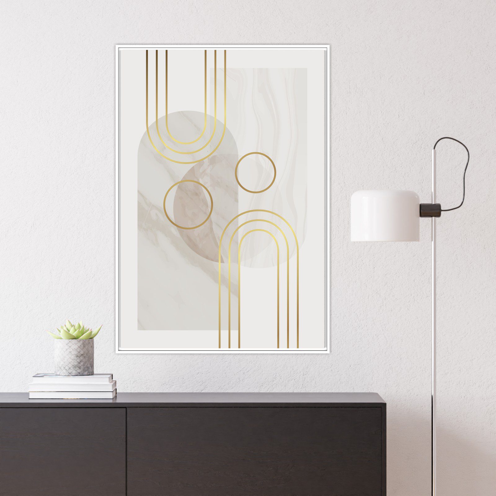 Quadro Decorativo Geométrico Marmorizado com Detalhes Dourados