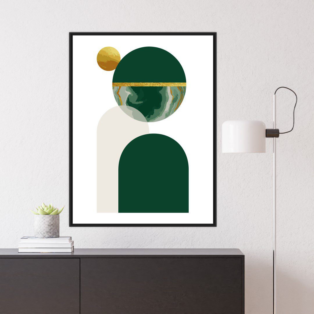 Quadro Decorativo Geométrico Verde com Detalhe Dourado