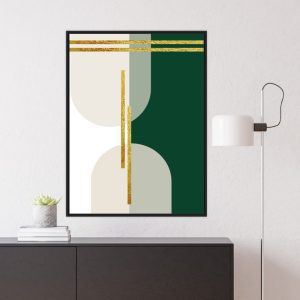 Quadro Decorativo Geométrico Verde com Detalhe Dourado