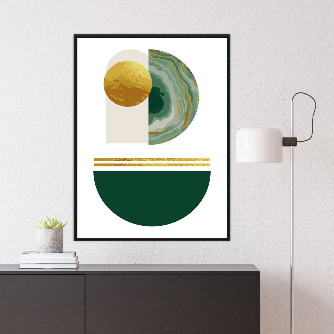 Quadro Decorativo Geométrico Verde com Detalhe Dourado