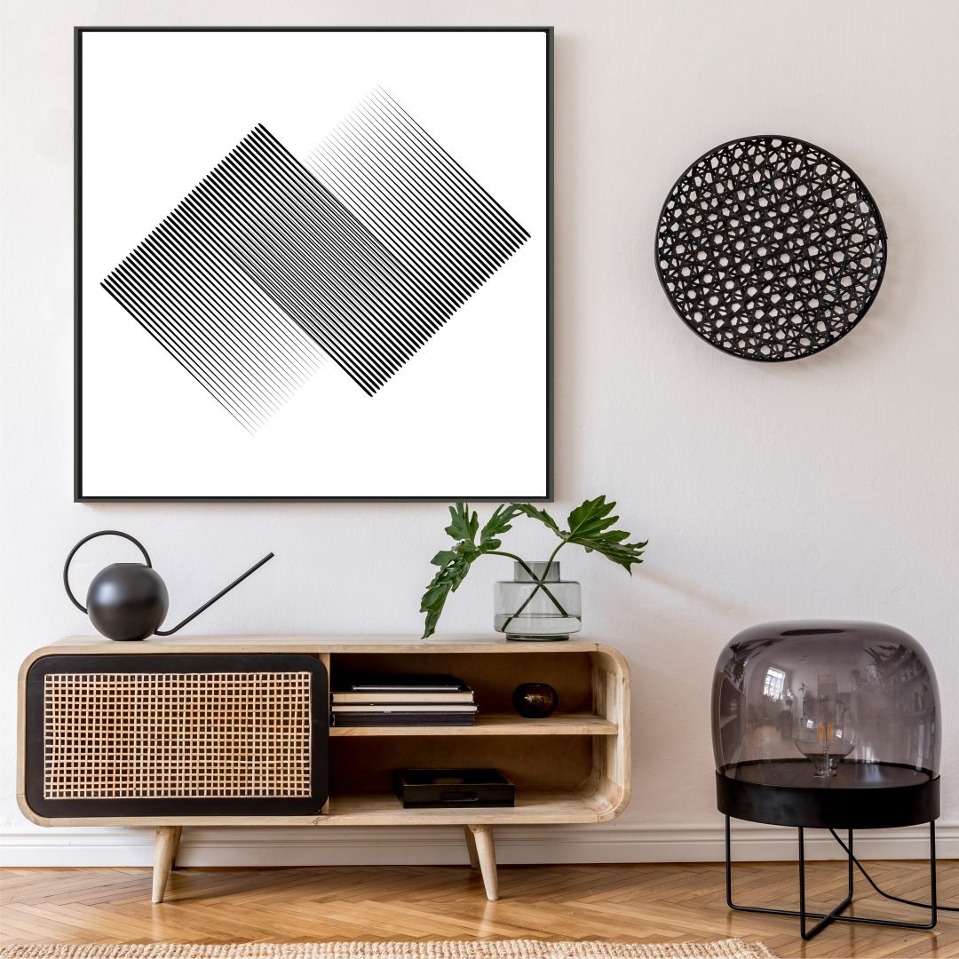 Quadro Decorativo Linhas Geométricas em Preto e Branco