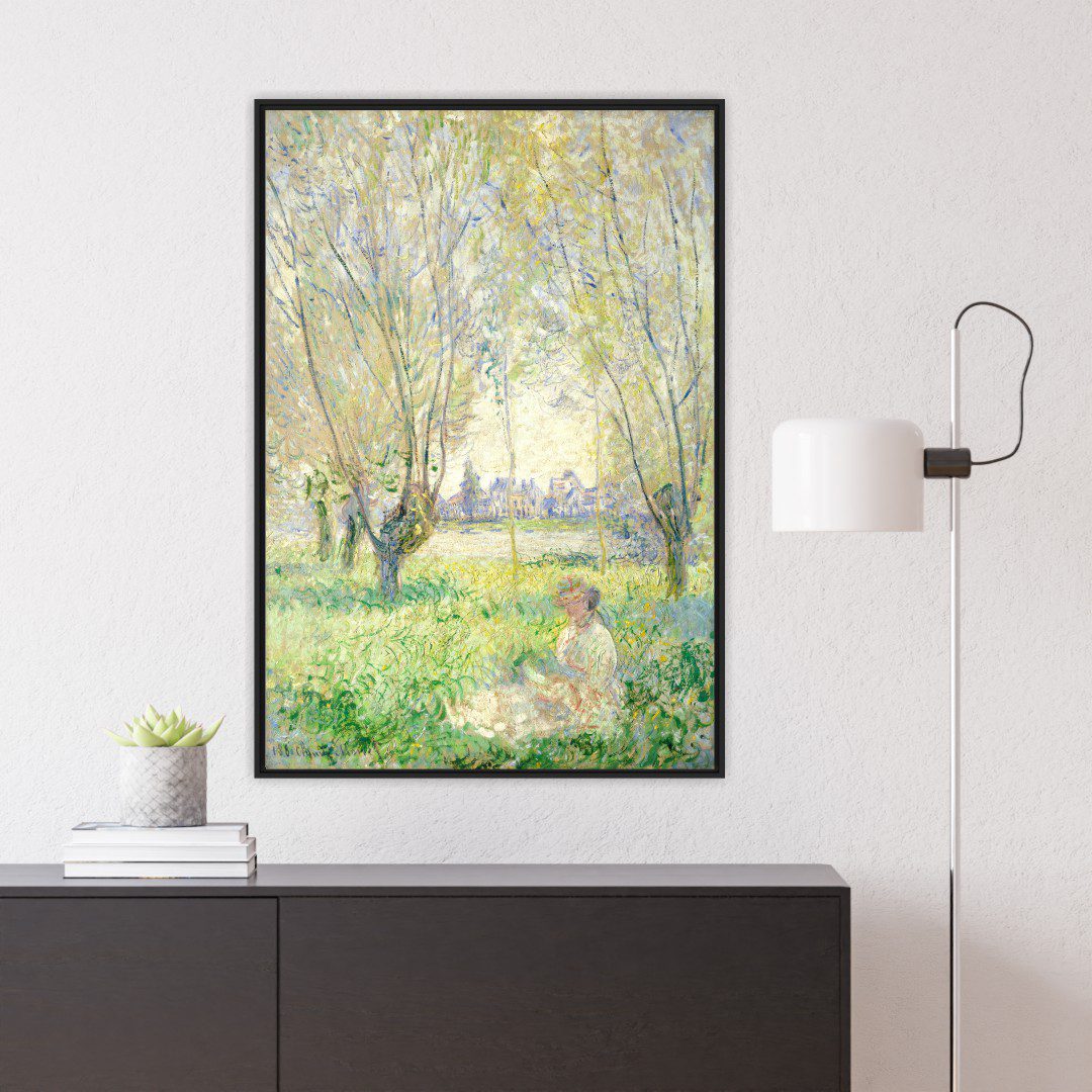 Quadro Decorativo Mulher Sentada Sob os Salgueiros - Pintura de Claude Monet