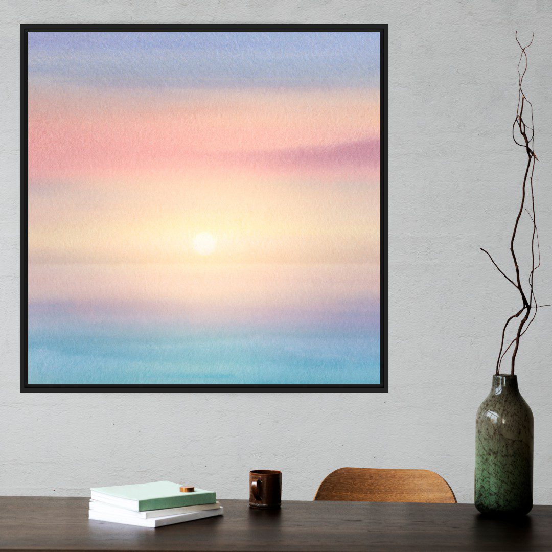 Quadro Decorativo Nascer do Sol Abstrato em Aquarela