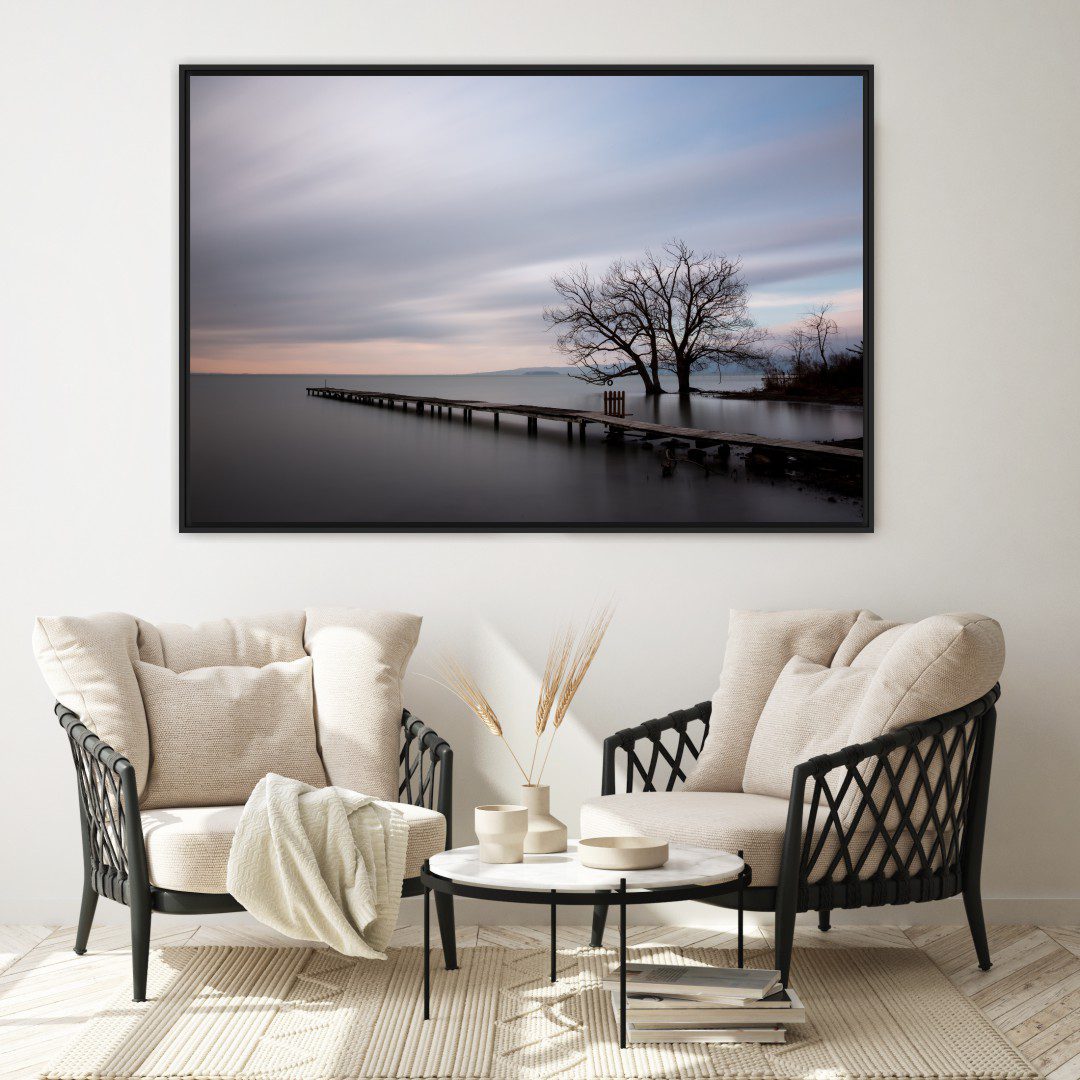 Quadro Decorativo Paisagem com Deck e Lago