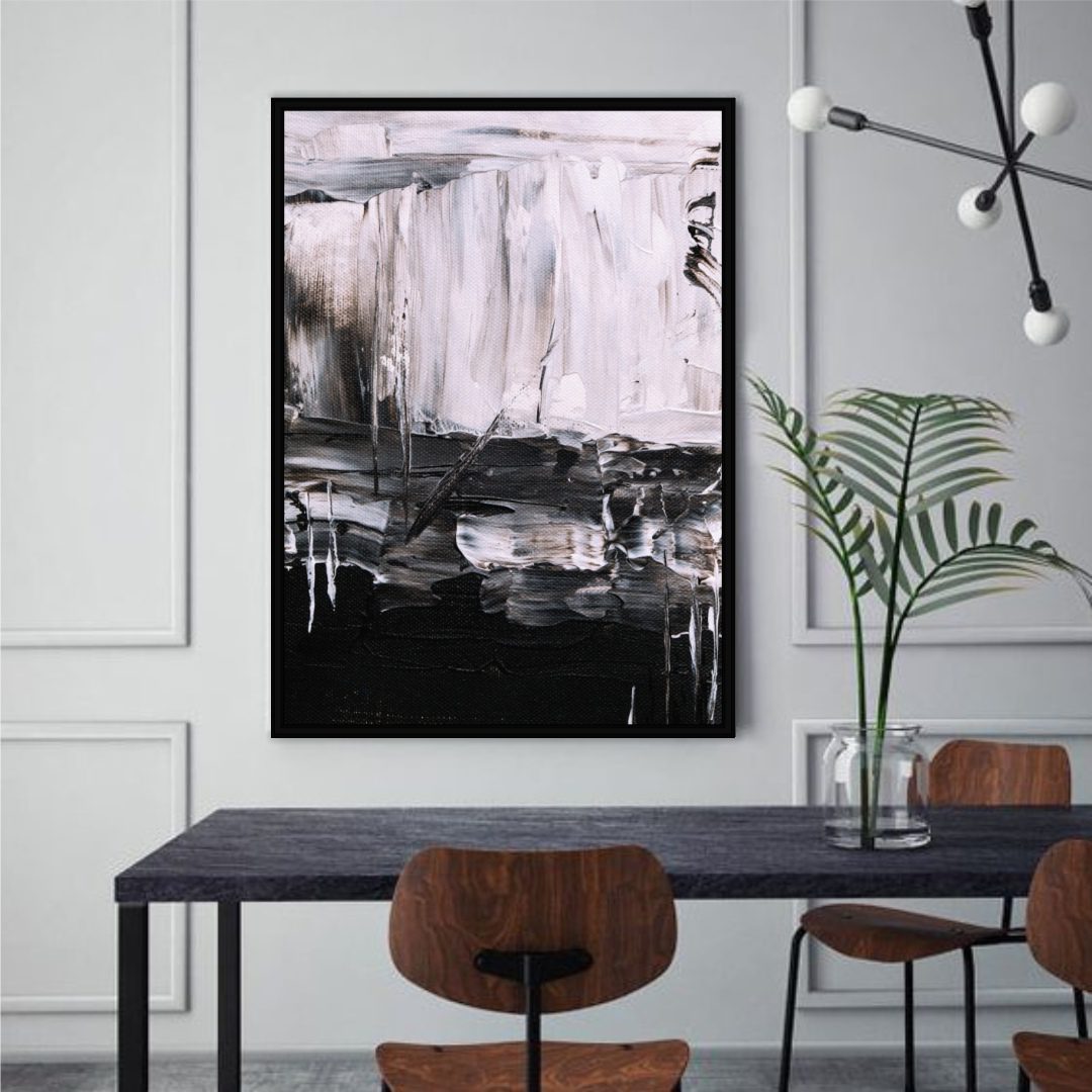 Quadro Decorativo Pintura Abstrata em Preto e Branco