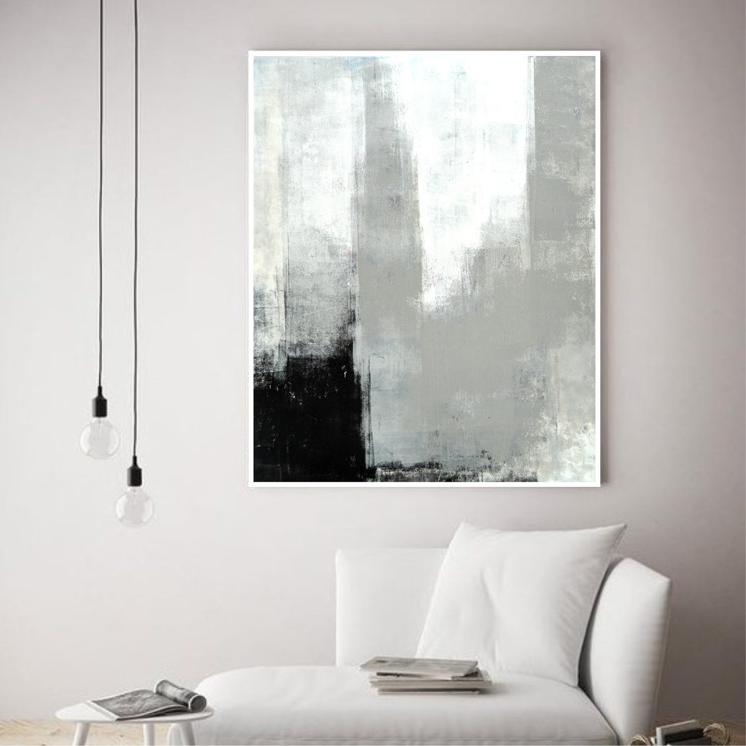 Quadro Decorativo Pintura Abstrata Preto e Branco
