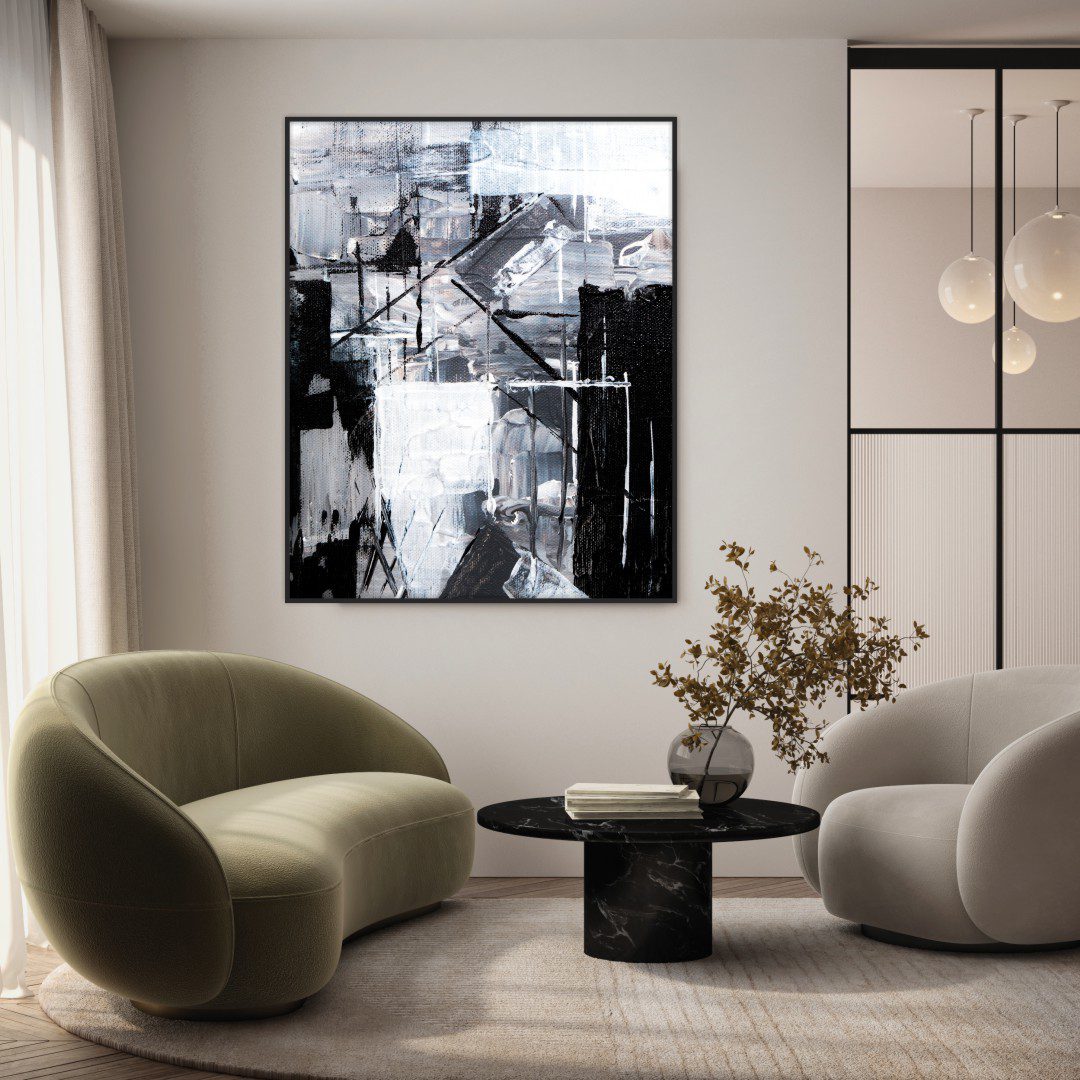 Quadro Decorativo Pintura Abstrata Preto e Branco