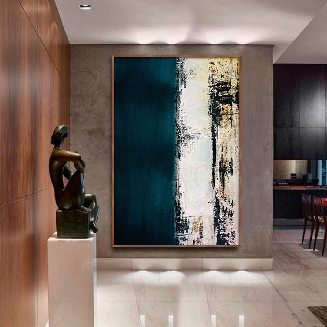 Quadro Decorativo Pintura Abstrata Azul Petróleo