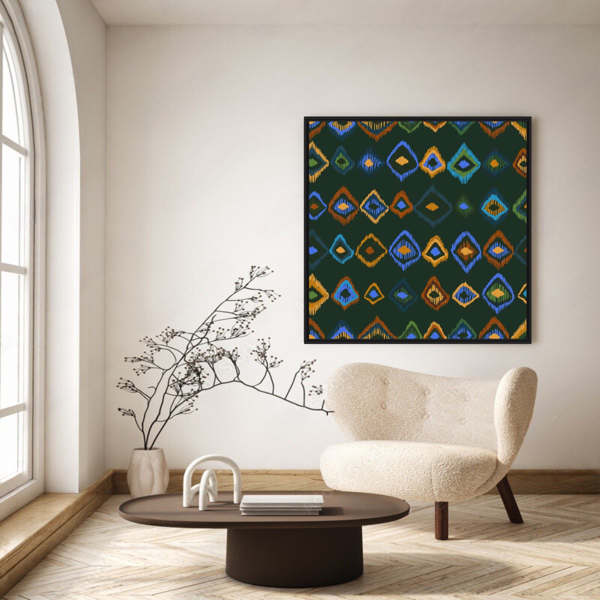 Quadro Geométrico Colorido com Fundo Verde