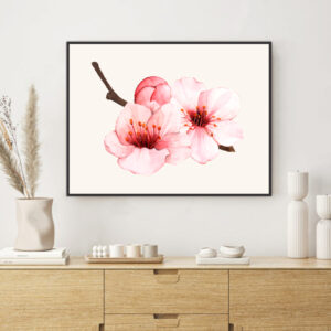 Quadro com Ilustração de Flor em Tons de Rosa