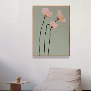 Quadro em tons de verde sálvia e rosa com arte floral