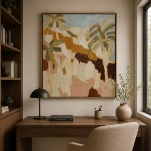 Obra Abstrata Tropical Folhas ao Vento
